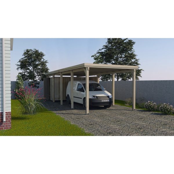 Weka Flachdach Einzelcarport 617 Gr. 3 mit Trapezblech 322 cm x 802 cm