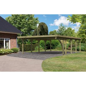 Karibu Doppelcarport Classic 3 PVC-Dach mit einem Einfahrtsbogen