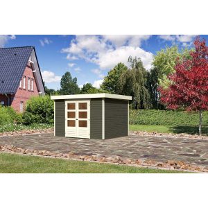 Karibu Gartenhaus/Gerätehaus Boras 5 ohne Dachpappe Terragrau 330 cm x 262 cm