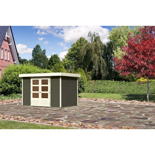 Karibu Gartenhaus/Gerätehaus Boras 4 ohne Dachpappe Terragrau 330 cm x 238 cm