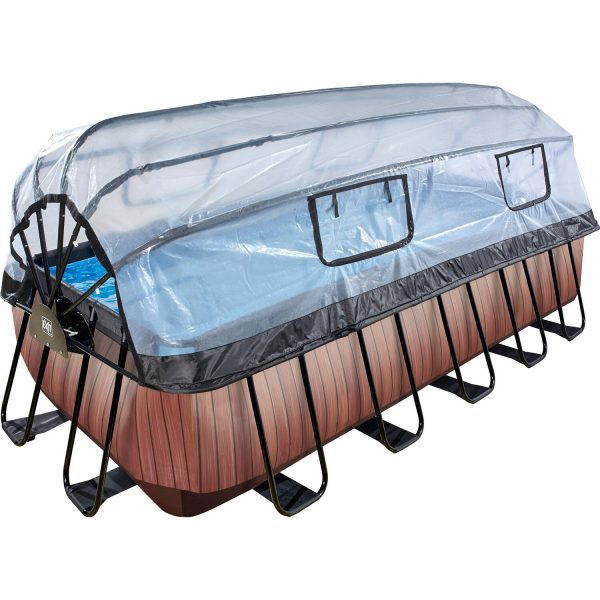 EXIT Wood Pool Braun 540x250x122cm m. Sandfilterpumpe u. Abdeckung u. Wärmepumpe