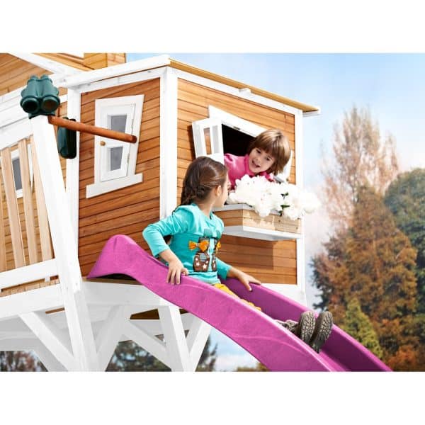 AXI Max Spielhaus Braun / Weiß Lila Rutsche 193x432x288 cm