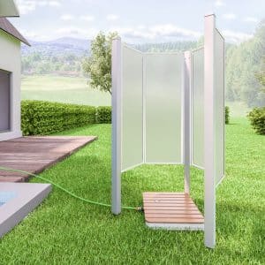 Breuer Garten-Dusche Fara-O inkl. 2 x Pfosten Weiß Kunstglas Satiniert