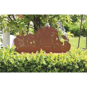 Ferrum Art Design Deko-Figur Igelfamilie auf Platte 20 cm Edelrost