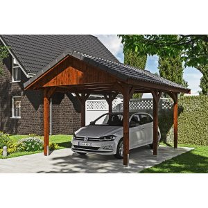 Satteldach-Carport Wallgau Nussbaum 380 x 500 cm Dachlattung