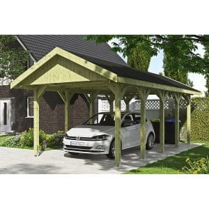 Satteldach-Carport Wallgau 380 x 750 cm schwarze Schindeln