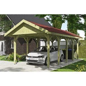 Satteldach-Carport Wallgau 380 x 750 cm rote Schindeln