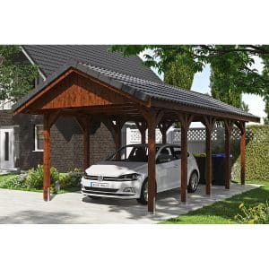 Satteldach-Carport Wallgau Nussbaum 380 x 750 cm Dachlattung