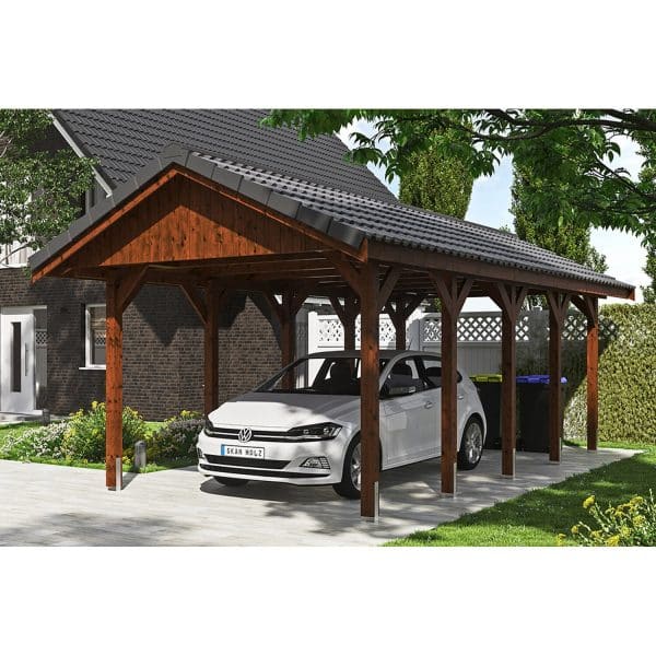 Satteldach-Carport Wallgau Nussbaum 380 x 750 cm Dachlattung