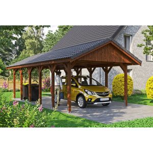 Satteldach-Carport Wallgau Nussbaum 430 x 900 cm Dachlattung