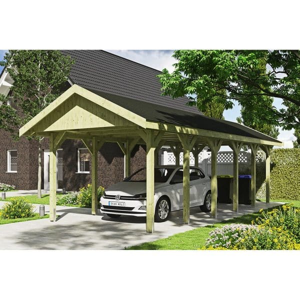 Satteldach-Carport Wallgau 380 x 900 cm schwarze Schindeln