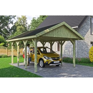 Satteldach-Carport Wallgau 430 x 600 cm schwarze Schindeln