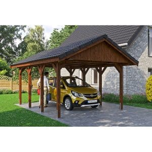 Satteldach-Carport Wallgau Nussbaum 430 x 600 cm Dachlattung