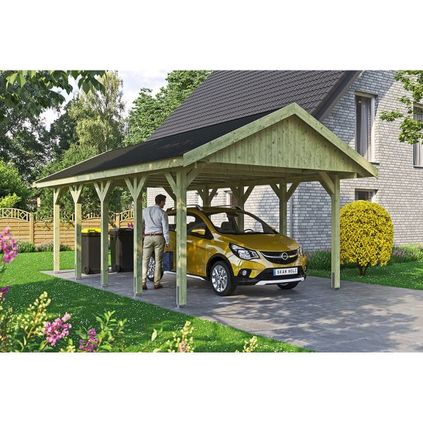 Satteldach-Carport Wallgau 430 x 750 cm schwarze Schindeln