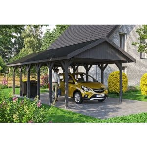 Satteldach-Carport Wallgau Schiefergrau 430 x 900 cm schwarze Schindeln