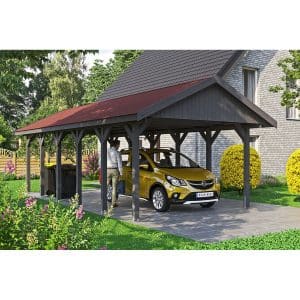 Satteldach-Carport Wallgau Schiefergrau 430 x 900 cm rote Schindeln