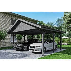 Satteldach-Carport Wallgau 620 x 500 cm Schiefergrau schwarze Schindeln