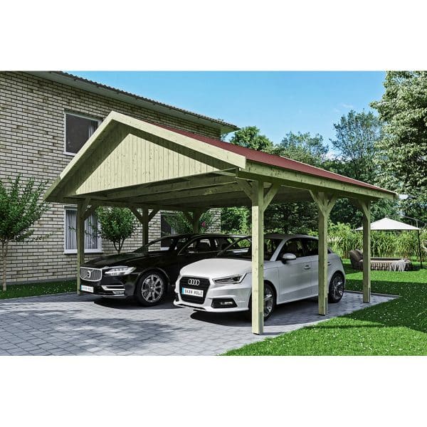 Satteldach-Carport Wallgau 620 x 500 cm rote Schindeln