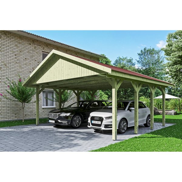 Satteldach-Carport Wallgau 620 x 600 cm rote Schindeln