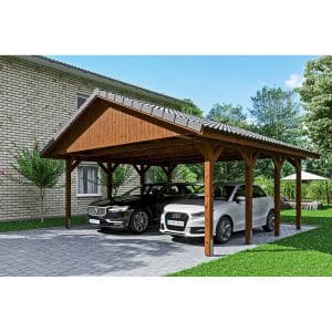 Satteldach-Carport Wallgau Nussbaum 620 x 600 cm Dachlattung