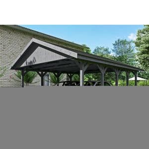 Satteldach-Carport Wallgau Schiefergrau 620 x 750 cm schwarze Schindeln