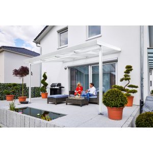 Terrassenüberdachung Premium (BxT) 410 cm x 306 cm Weiß Polycarbonat Klar