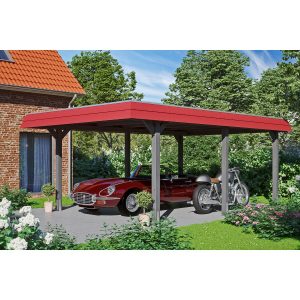 Skan Holz Carport Wendland Schiefergrau 409 x 628 cm EPDM-Dach Blende Rot