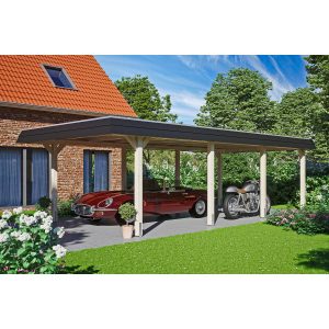 Skan Holz Carport Wendland Natur 409 x 870 cm EPDM-Dach Blende Schwarz