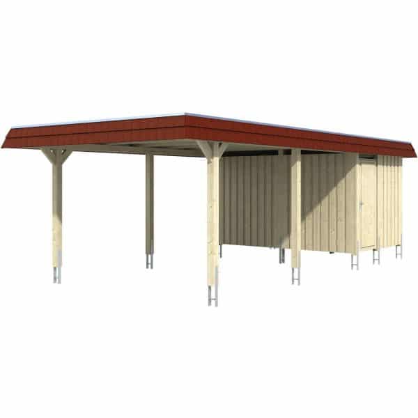 Skan Holz Carport Wendland Schiefergrau + Anbau 409 x 870cm EPDM-Dach Blende Rot