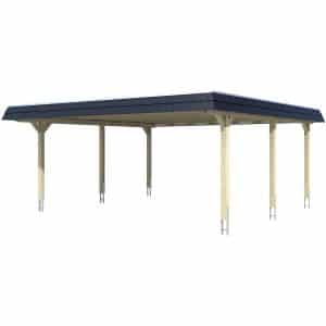 Skan Holz Doppelcarport Wendland Natur 630 x 637 cm Alu-Dach Blende Schwarz