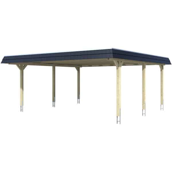 Skan Holz Doppelcarport Wendland Weiß 630 x 637 cm EPDM-Dach Blende Schwarz