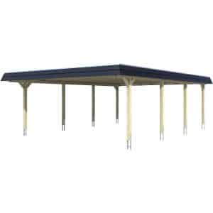 Skan Holz Doppelcarport Wendland Natur 630 x 879 cm EPDM-Dach Blende Schwarz