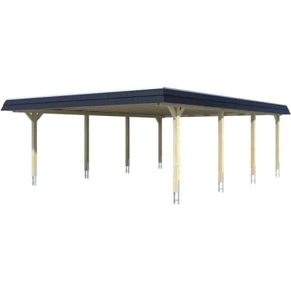 Skan Holz Doppelcarport Wendland Eiche hell 630 x 879cm EPDM-Dach Blende Schwarz