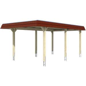 Skan Holz Carport Wendland Weiß 362 x 628 cm EPDM-Dach Blende Rot