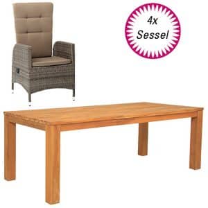 Acamp Set 4x Armsessel Ciro 1x Tisch Old Java 180 cm x 90 cm Grau-Teak