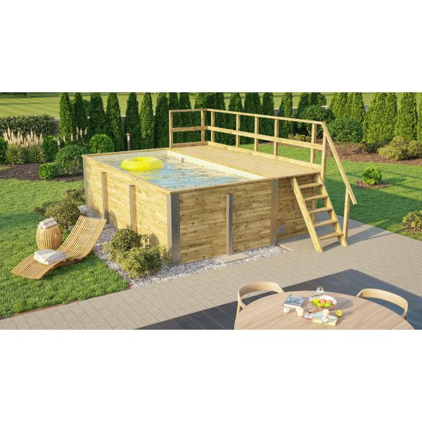 Weka Massivholzpool 595 Gr.1 Technikraum/Sonnendeck 490 x 309 x 203 cm Sand Mix