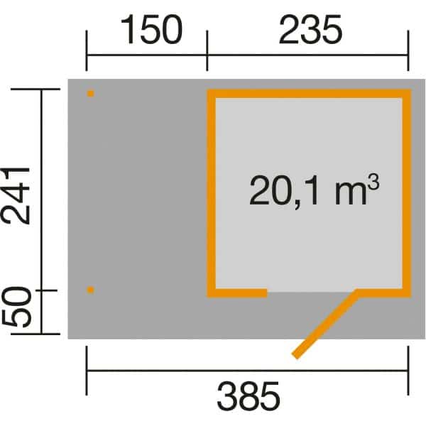 Weka Designhaus 172 A Gr.1 Anbau 147 cm 430 x 314 x 226 cm Natur