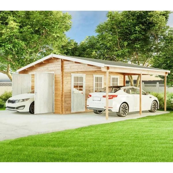 Alpholz Holzgarage mit Carport 44 ISO 665 cm x 565 cm