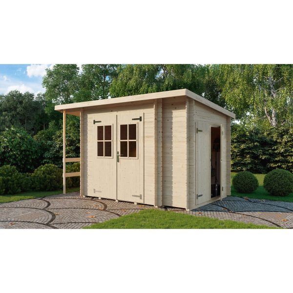 Weka Blockbohlenhaus Bologna Pultdach 339 x 236 x 208 cm Natur