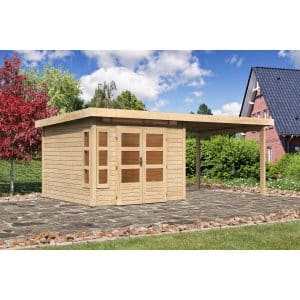 Karibu Holz-Gartenhaus/Gerätehaus Kastberg 6 Naturbelassen 612 cm x 303 cm mit Anbaudach