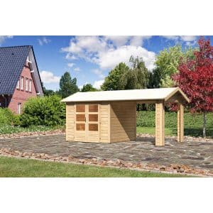 Karibu Holz-Gartenhaus/Gerätehaus Timra 3 Naturbelassen 528 cm x 288 cm mit Anbaudach