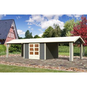 Karibu Holz-Gartenhaus/Gerätehaus Timra 7 Terragrau 947 cm x 348 cm mit Anbaudach