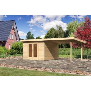 Karibu Holz-Gartenhaus/Gerätehaus Norrköping 1 Naturbelassen 664 cm x 360 cm mit Anbaudach