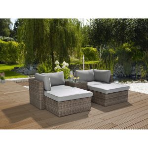 Greemotion Gartenmöbel Lounge-Set Olea Polyrattan 5-teilig Grau