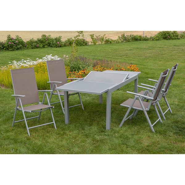 Merxx Gartenmöbel-Set Amalfi 5-tlg. Taupe mit Ausziehtisch 120/180 x 90 cm