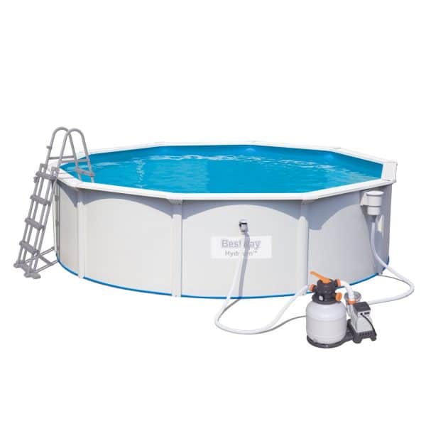 Bestway Hydrium Stahlwandpool Komplett-Set mit Sandfilter Ø 460x120cm Grau Rund