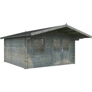 Palmako Britta Holz-Gartenhaus/Gerätehaus Grau Satteldach Tauchgrundiert 454 cm x 390 cm