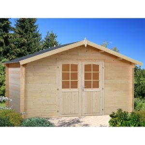 Palmako Lotta Holz-Gartenhaus/Gerätehaus Natur Satteldach Tauchgrundiert 380 cm x 380 cm
