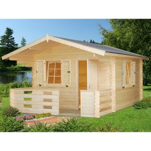 Palmako Sylvi Holz-Gartenhaus/Gerätehaus Natur Satteldach Tauchgrundiert 330 cm x 330 cm