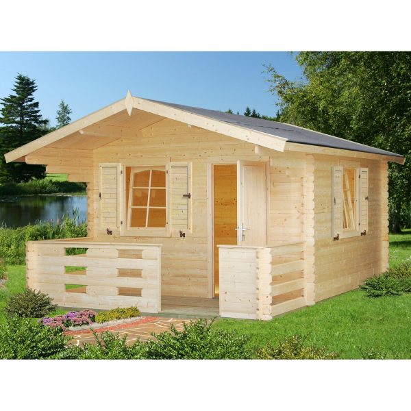 Palmako Sylvi Holz-Gartenhaus/Gerätehaus Natur Satteldach Tauchgrundiert 330 cm x 330 cm